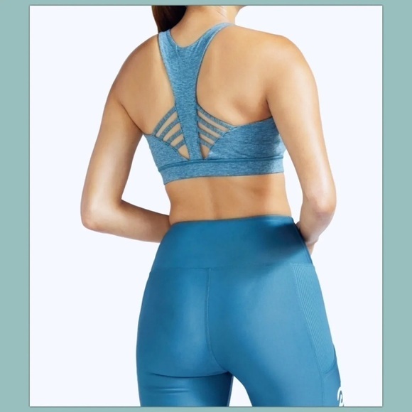 Peloton Heathered Strappy Teal Sports Bra NWT Size M - Picture 2 of 6